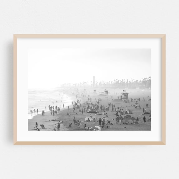 Summer Days in Huntington B&W - Huntington Beach California Photography Oak Framed Wall Art Print 24 x 36 inches