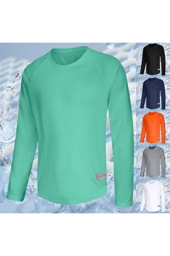 White Long Sleeve Shirts for Men Sun Protection Cre W Neck Tops Solid Color Loose Quick Ly Dry Workout Running Fishing Tee Shirts