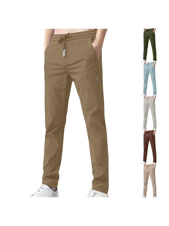 Men's Pants Drawing e Lastic Waist Hiking Pants Solid Color Business Causal Soprts for Office Working with Pockets
