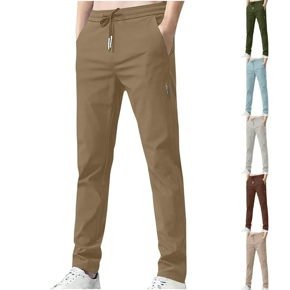 Danhjin Pants for Men Fashion Drawstring e Lastic Waist Trousers Thin Straight Leg Business Causal Solid Color Stretch Pants with Pockets
