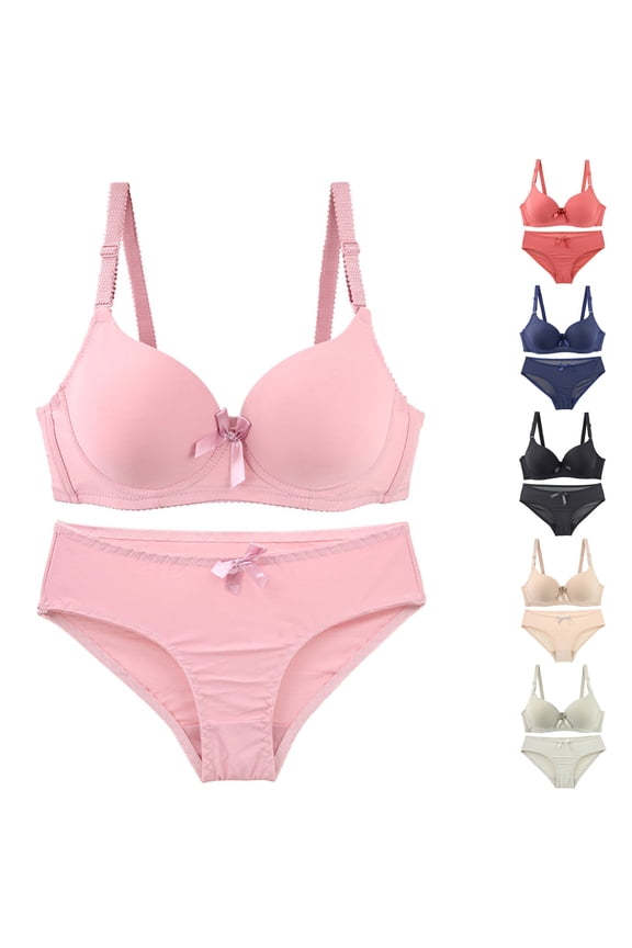 Summer Deal! Kctiaxy Black Bra and Panty Sets for Women Plus Size Seamless Bra Solid Color Push Up Supportive Full Coverage Breathable Everyday Bras