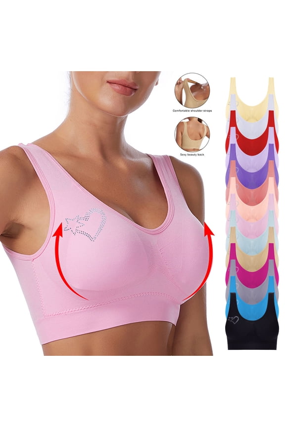 Summer Deal! Kctiaxy Black Sports Bras for Women Tank Tops with Seamless Bars Wireless Push Up Breathable Bar Solid Color Full Coverage Underwear Everyday Bras