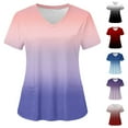 thumbnail image 1 of Kctiaxy Black Women's Scrubs Tops Short Sleeve V Neck T Shirts Gradient Color Print Summer Fashion Causal Stretch Nursing Scrub Tops with Pockets, 1 of 4