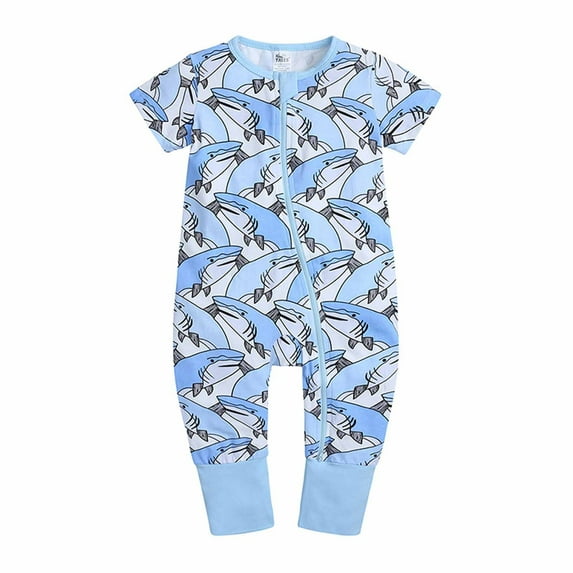 Kctiaxy Blue Infant Boy Clothes Baby Romper Short Sleeve Cre W Neck T-Shirt Jumpsuits Zipper Printed Thin Summer Causal Cute Breathable Onesie Outfits 0-3 Years