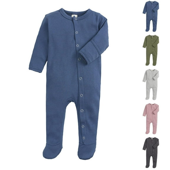 Kctiaxy Blue Toddler Girls Clothes Baby Boy Romper Long Sleeve Cre W Neck Cotton Jumpsuits Solid Color Thin Breathable Onesie Outfits 0-12 Months