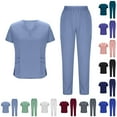 thumbnail image 1 of Kctiaxy Gray Scrubs for Women Set Short Sleeve V-Neck Nursing Scrub Tops T-Shirts and Drawstring e Lastic Waist Solid Color Loose Straight Leg Scrubs Work Pants with Pockets, 1 of 6