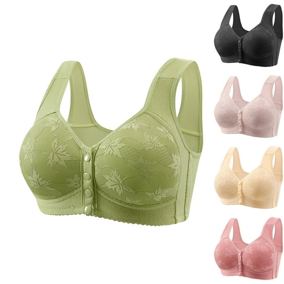 Kctiaxy Pink Puls Size Front Closure Bras for Women Push Up Wireless Bras Bralettes Supportive Button Breathable Solid Color Causal Underwear Everyday Bras