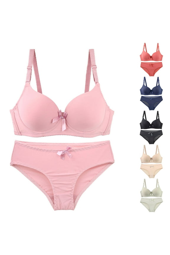 Pink Seamless Bra and Panty Sets for Women Wireless Push Up Bars Plus Size Breathable Bar Solid Color Full Coverage Underwear Everyday Bras