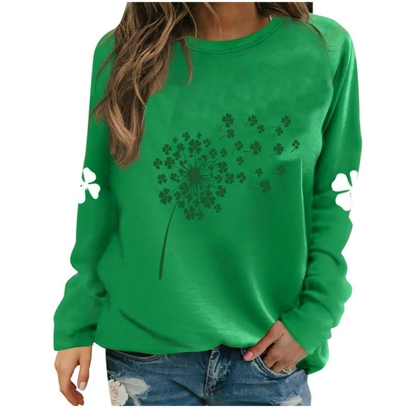 Kctiaxy Pink Sweatshirt for Women Long Sleeve Round Neck Pullover Blouse St. Patrick's Day Print Tunic Tops Causal Loose Sweater Jacket