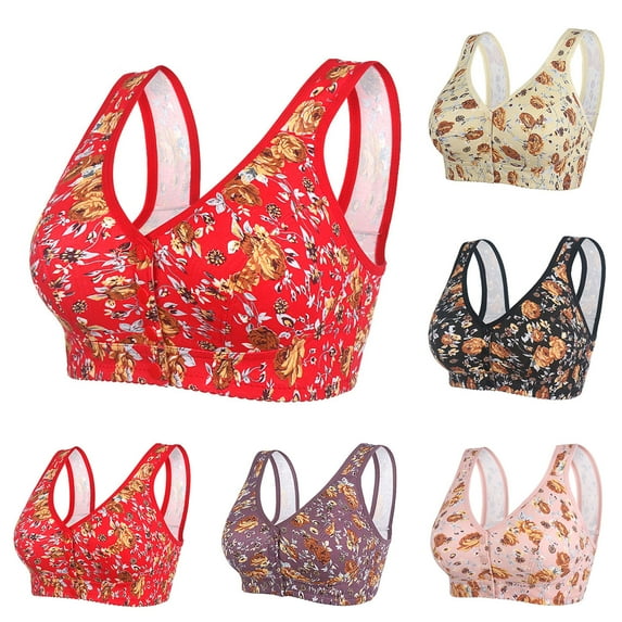 Summer Deal! Kctiaxy Purple Plus Size Bras for Women Wireless Cotton Tank Top with Built in Bra Front Closure Printed Full Coverage Everyday Bra