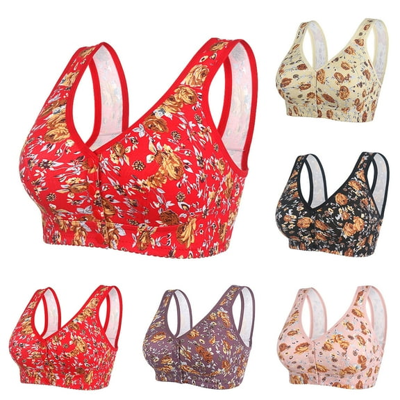 Summer Deal! Kctiaxy Purple Tank Top with Built in Bra for Women No Underwire Front Closure Bras Cotton Printed Supportive Everyday Bra