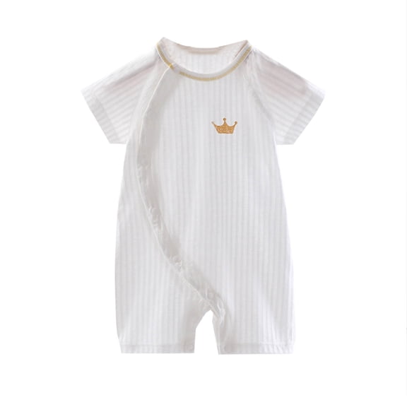 Kctiaxy White Ne Wborn Boy Clothes Baby Romper Short Sleeve Round Neck Cotton T-Shirt Jumpsuits Solid Color Thin Summer Causal Cute Breathable Onesie Outfits 0-16 Months