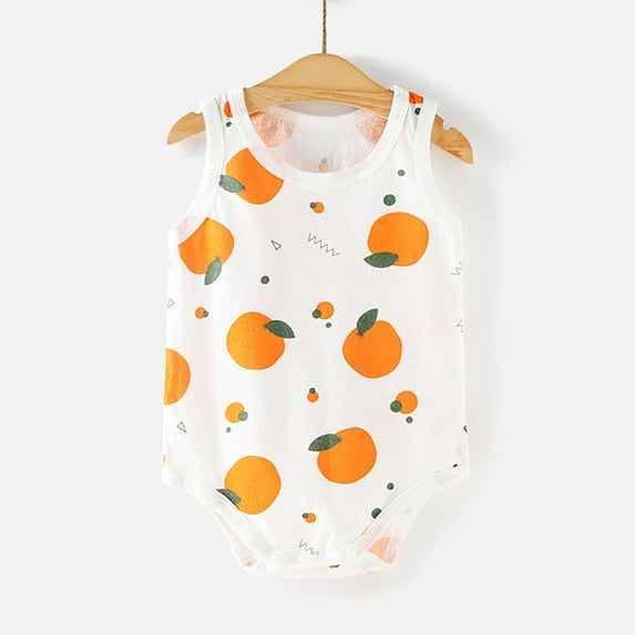 Kctiaxy White Toddler Baby Girl Romper Sleeve Less Round Neck Jumpsuits Cute Printed Thin Summer Fashion Causal Cute Breathable Onesie Outfits 6-24 Months