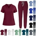 thumbnail image 1 of Kctiaxy White Womens Scrub Sets Short Sleeve V Neck Nursing Scrub Tops T-Shirts and e Lastic Waist Solid Color Causal Straight Leg Care Scrubs Uniform Pants with Pockets, 1 of 3