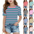 thumbnail image 1 of Umbreon Girls T-Shirt Short Sleeve Cre W Neck Striped Print Blouse Tops Summer Casual Beach Vacation Clothes 4-15 Years, 1 of 5