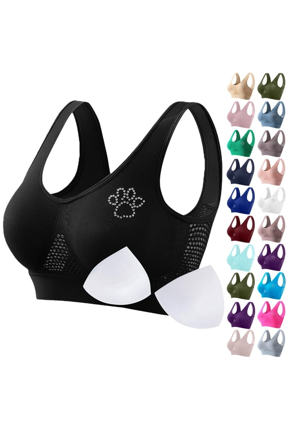 Summer Deal! Vibrex Women Seamless Sports Bra Wirefree Yoga Bra With Removable Pads Everyday Basic Sleeping Bra,Black_XL