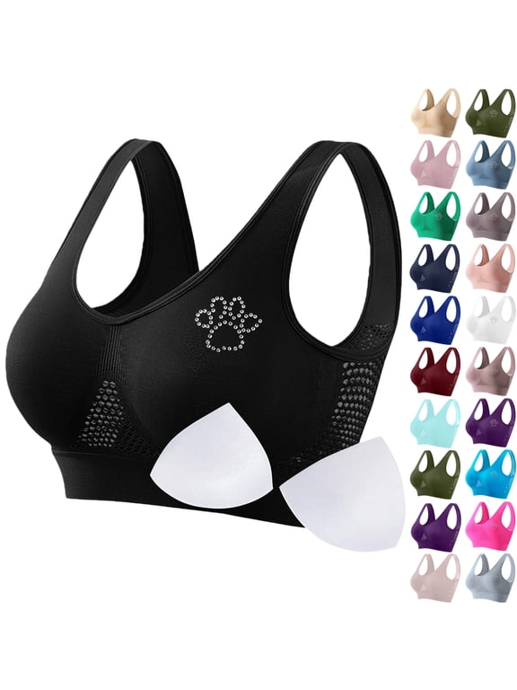 Summer Deal! Vibrex Women Seamless Sports Bra Wirefree Yoga Bra With Removable Pads Everyday Basic Sleeping Bra,Black_XL
