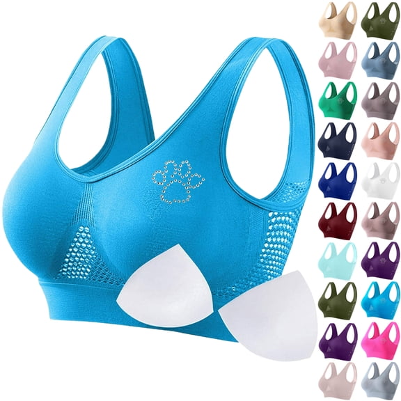 Summer Deal! Vibrex Women Seamless Sports Bra Wirefree Yoga Bra With Removable Pads Everyday Basic Sleeping Bra,Blue_XL