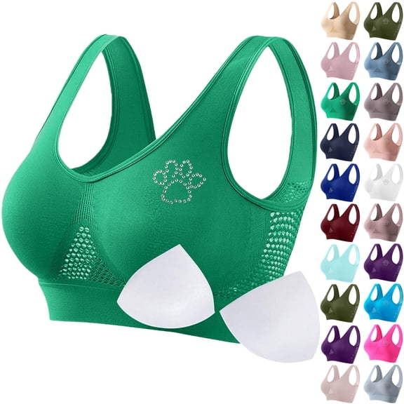 Summer Deal! Vibrex Women Seamless Sports Bra Wirefree Yoga Bra With Removable Pads Everyday Basic Sleeping Bra,Green_M