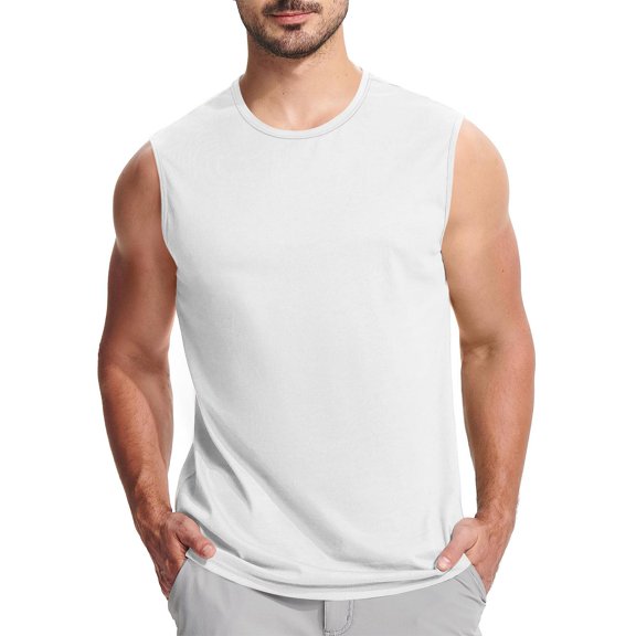 Summer Deal White Tank Tops for Men Fashion Plus Size Solid Color Exercise Close-fitting High Resilience Round Neck Fitness Short-sleeved Save 65% Instantly!