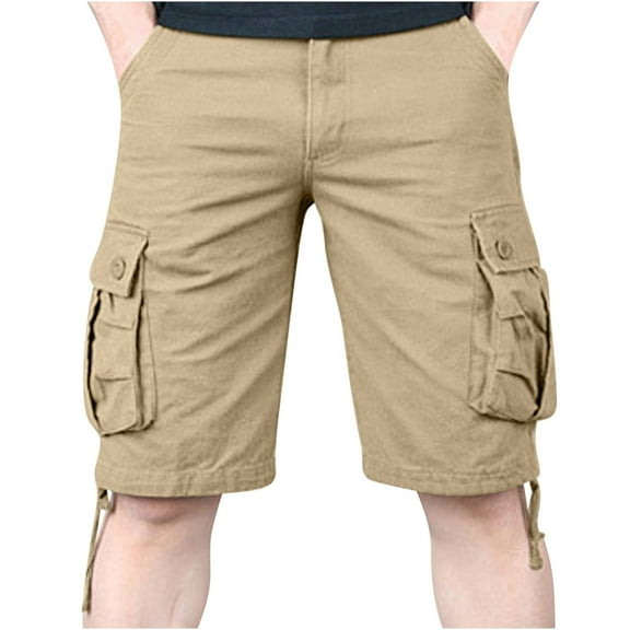 HOOMEUMY Men's Cargo Shorts Relaxed Fit Multi-Pockets Straight Summer Shorts with Drawstring Khaki 10