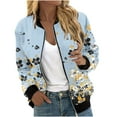thumbnail image 1 of Summer Stylish Olyvenn Women's Floral Bomber Jacket Long Sleeve Zipper Printed Lightweight Outerwear Light Blue XXXL, 1 of 5