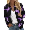 thumbnail image 1 of Summer Stylish Olyvenn Women's Ribbon Print Bomber Jacket Long Sleeve Zipper Up Baseball Jacket Lightweight Outerwear Black 12, 1 of 5