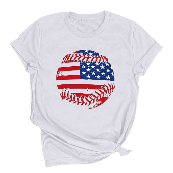 Summer American Flag Graphic T-Shirts For Women Cotton Breathable Tees Pullover Sweater Blouses Heart Printed Tee Shirts Crew Neck Short Sleeve Tops 2025 Beach Vacation Tunics