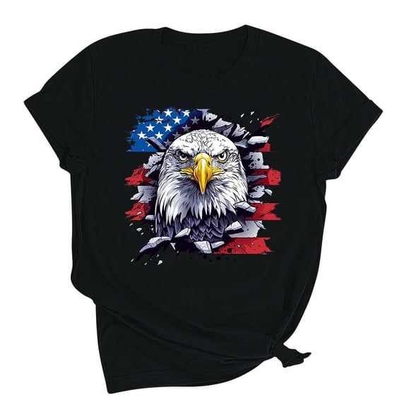 Summer American Flag Graphic T-Shirts For Women Cotton Breathable Tees Pullover Sweater Blouses Heart Printed Tee Shirts Crew Neck Short Sleeve Tops 2025 Beach Vacation Tunics