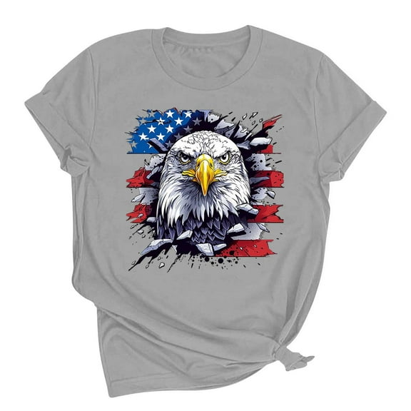 Summer American Flag Graphic T-Shirts For Women Cotton Breathable Tees Pullover Sweater Blouses Heart Printed Tee Shirts Crew Neck Short Sleeve Tops 2025 Beach Vacation Tunics