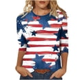 thumbnail image 1 of Summer American Flag Graphic Tops Round Neck 3/4 Sleeve Top American Flag Printed Tunics Blouses Trendy Sequined T Shirt Loose Dressy Tunic Blouses Going Out Holiday Party Streetwear, 1 of 5