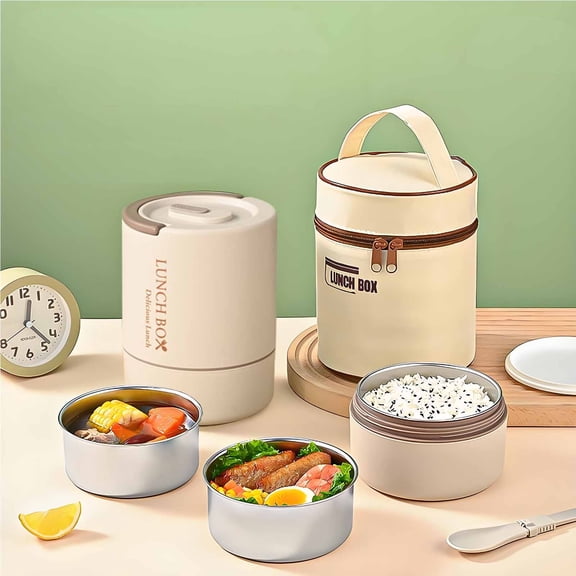 Rvasteizo Food Storage Container with Lids, 304 Stainless Steel Insulated Lunch Box Bucket Household Large Capacity Rice Bucket Portable Household Soup Kettle for Workers