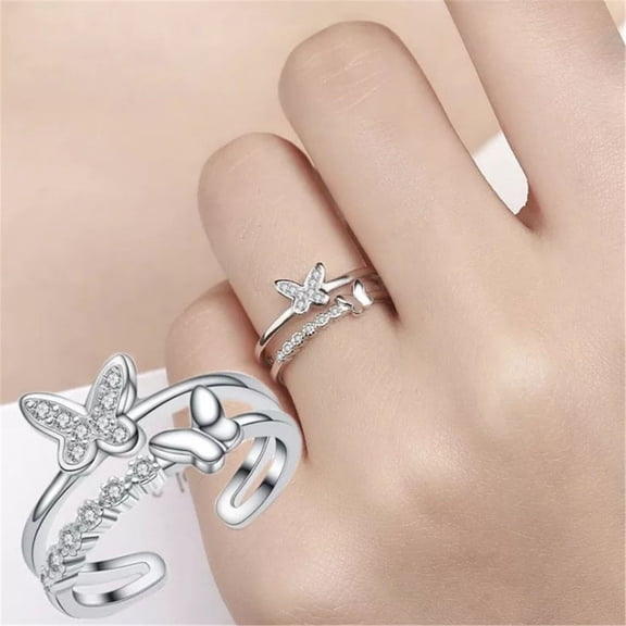 Summer under $10 Cotonie Silver Open Butterfly Ring Trendy Alloy Adjustable Ladies Ring