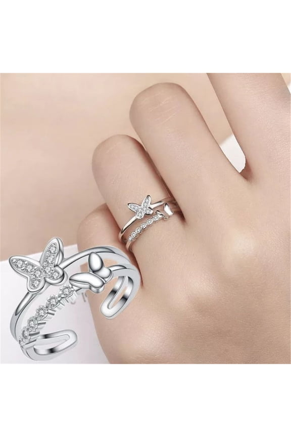 Summer under $10 Cotonie Silver Open Butterfly Ring Trendy Alloy Adjustable Ladies Ring