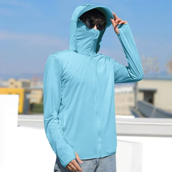 Summer Deals Discount Sun Protection Clothing Summer Men's Casual Fashion Solid Color Long Sleeved Hooded Drawstring Loose Sun Protection