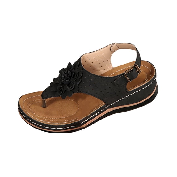 Summer Flip-Flops For Womens Casual Daily Shoes Women Beach Fashion Wedge Open Toe Slip-On Peep Toe Thong Sandals Black 6.5