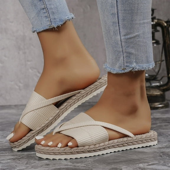 Summer Flip Flops for Women Open Toe Slip On Thong Flat Slides Sandals Summer Casual Women Beach Fashion Slippers Lazy Shoes