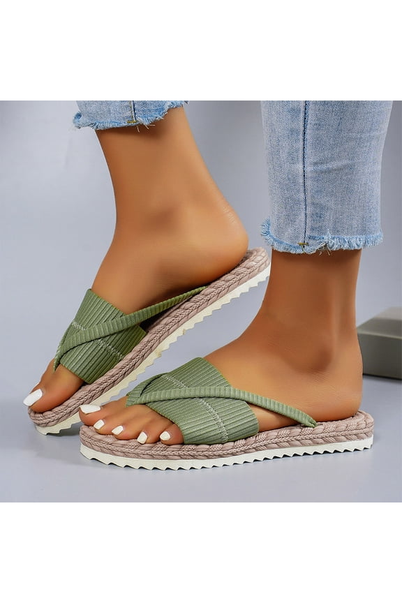 Summer Flip Flops for Women Open Toe Slip On Thong Flat Slides Sandals Summer Casual Women Beach Fashion Slippers Lazy Shoes