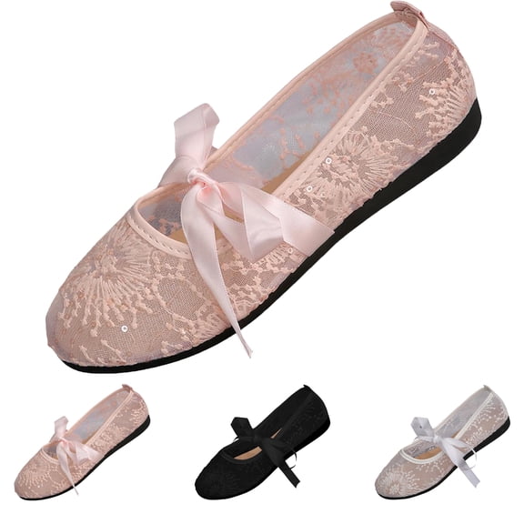 Mesh Ballet Flats Loafers Women's Fashionable Casual Lace-Up Bowknot Versatile Soft Soled Breathable Flat Shoes Summer Beach Vacation Sandals
