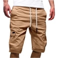 thumbnail image 1 of Summer Deals HOOMEUMY Men's Summer Shorts Drawstring Elastic Waist Solid Color Loose Fit Multi-Pocket Cargo Beach Shorts Khaki 8, 1 of 4