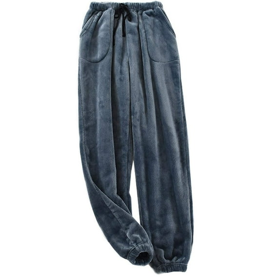 Summer Deals HOOMEUMY Men's Winter Warm Coral Fleece Pajama Pants Thickened Homewear Sleepwear Trousers with Pockets Drawstring Blue Blue XXXL