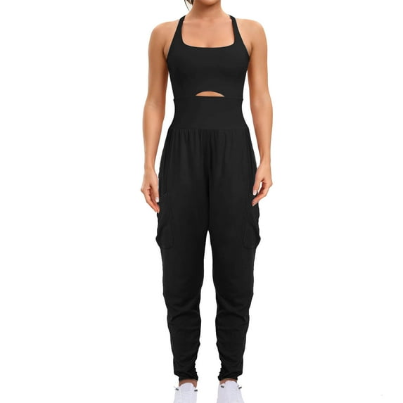 Summer Jumpsuits for Women 2025 Summer Casual Long Rompers Sleeveless Athletic Gym Yoga Workout Romper Running Overslla with Chest Pads S-2XL