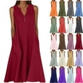 thumbnail image 1 of Summer Maxi Dresses for Women Solid Color Womens Dress V Neck Sleeveless Ladies' Dress with Side Pockets Button Summer Vacation Beach Fashion Plus Size S-XXXXXL, 1 of 6