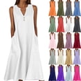 thumbnail image 1 of Summer Maxi Dresses for Women Solid Color Womens Dress V Neck Sleeveless Ladies' Dress with Side Pockets Button Summer Vacation Beach Fashion Plus Size S-XXXXXL, 1 of 6