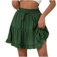 thumbnail image 1 of Summer Mini Skirts for Women with Shorts Casual Daily Ruffle Skirts Short Dresses with Drawstring for Women Beach Fashion Green L, 1 of 9