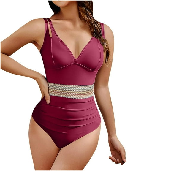 Summer One Piece Swimsuit for Women with Chest Cushion Mesh Deep V-Neck Adjustable Strap Bathing Suit Swimwear Bikini for Women Beach Fashion