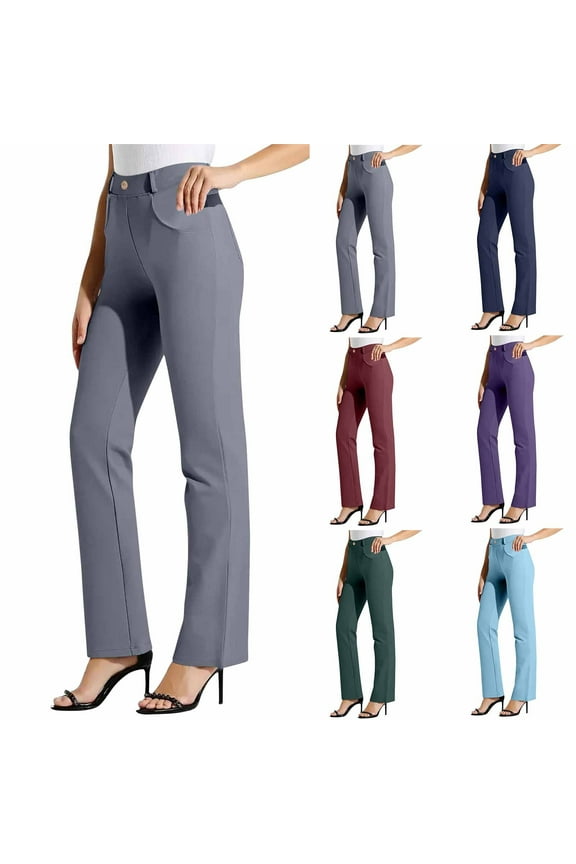 Dress Pants for Women Casual Yoga Pants Stretchy Work Business Boot Cut Trousers High Waist Lounges Pants with Pockets