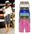 thumbnail image 1 of Rciityk Summer Shorts for Women Casual Linen High Waisted Drawstring Shorts Wide Leg Solid Color Bermuda Long Shorts with Pockets, 1 of 4