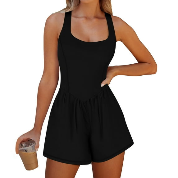 Summer Rompers for Women Plus Size Summer Casual Jumpsuit Women's Athletic Gym Yoga Jumper Clothes Overalls Workout Romper Running Onesie Shorts