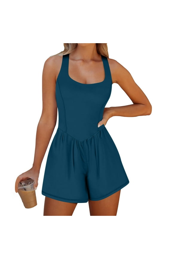 Summer Rompers for Women Plus Size Summer Casual Jumpsuit Women's Athletic Gym Yoga Jumper Clothes Overalls Workout Romper Running Onesie Shorts